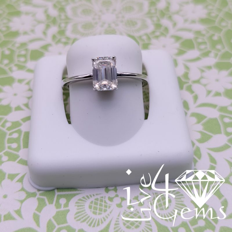 Silver Moissanite Emerald Cut Solitaire- 1.5ctw S7.5