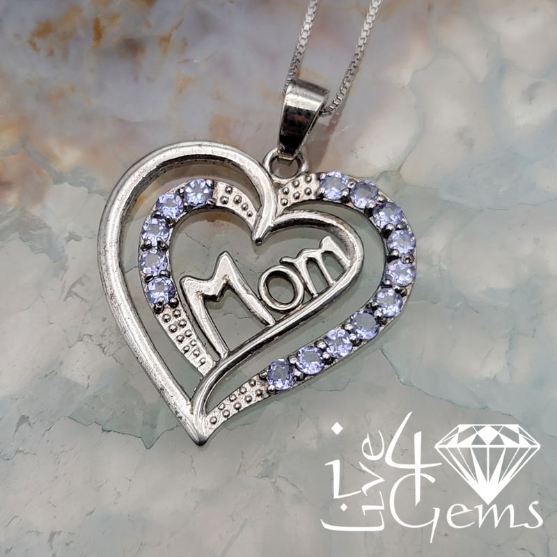 Silver Heart Tanzanite Mom Pendant with Chain