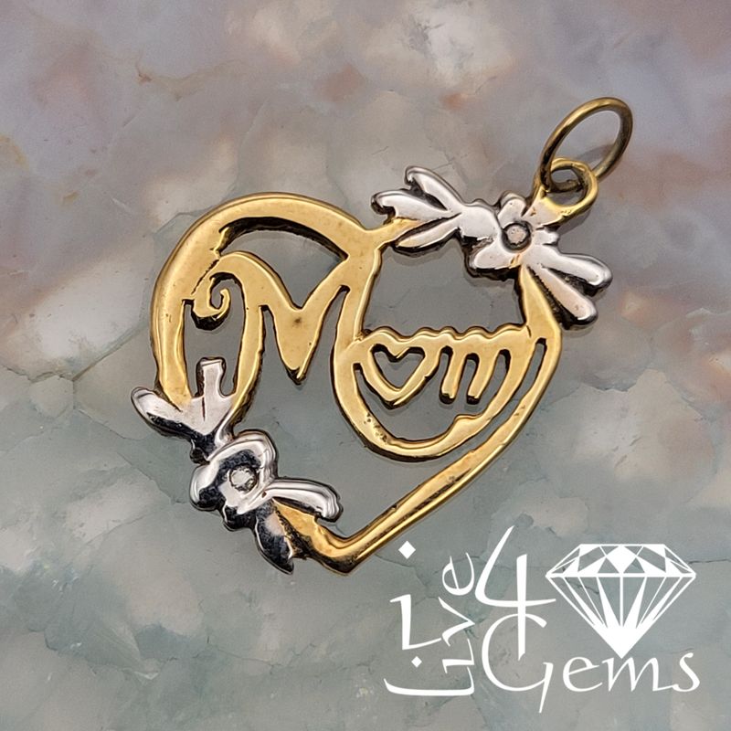 10kt Gold Mom Heart Pendant w Chain