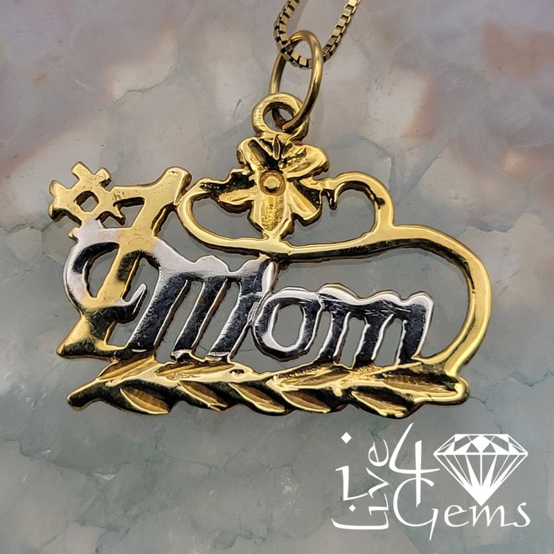 10kt Two Tone Mom Leaf Pendant w Chain