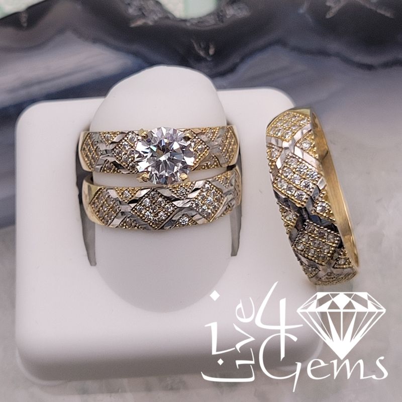 10kty Diamond Cut Pattern His and Her CZ Set