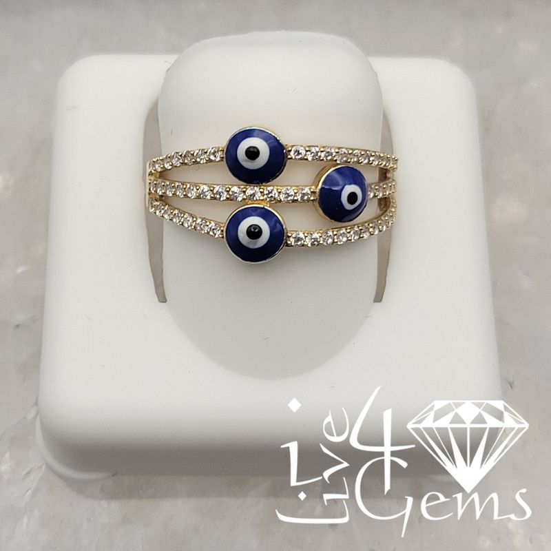 10kt 3 Blue Evil Eye CZ Ring