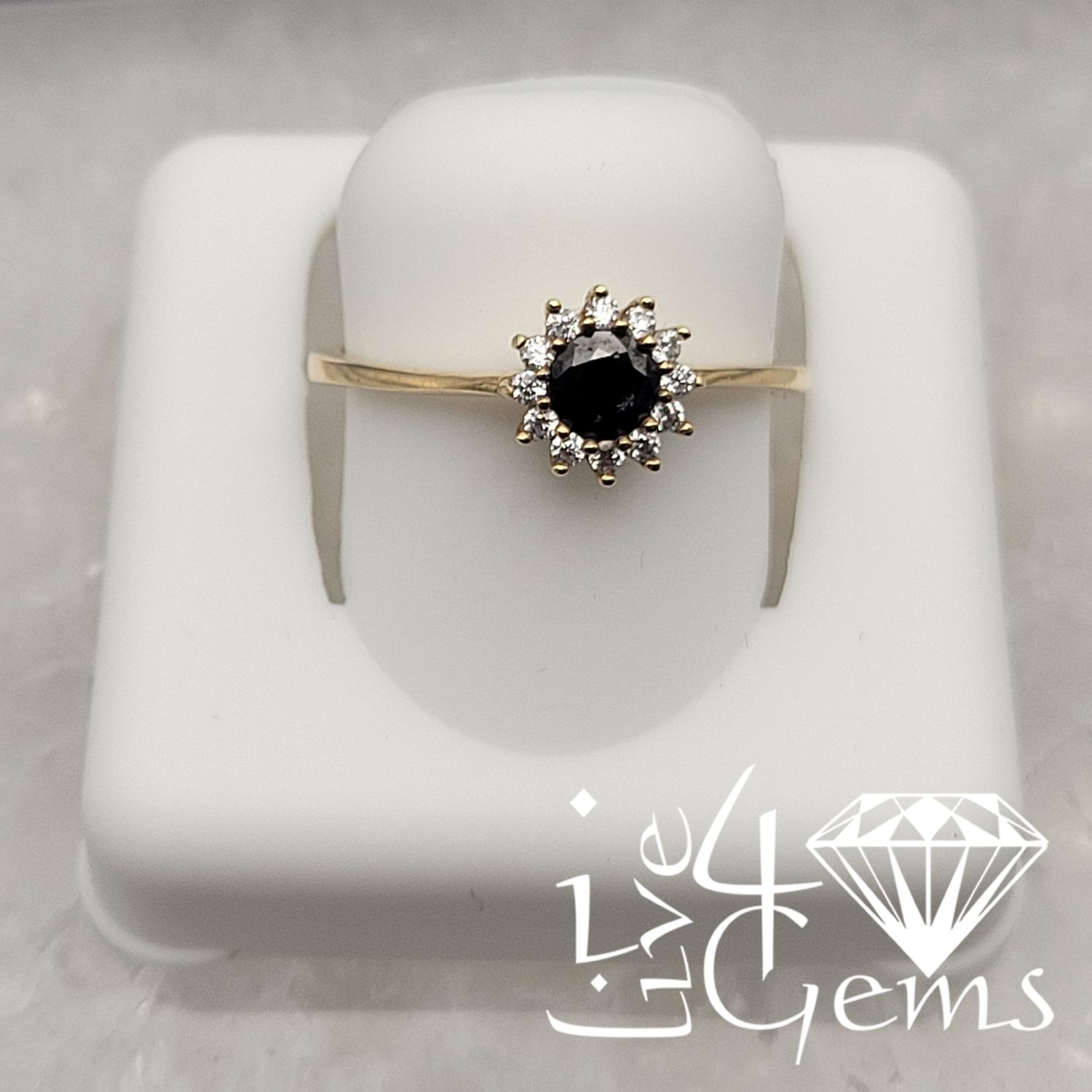10kty Solitaire Flower Black Halo CZ Ring