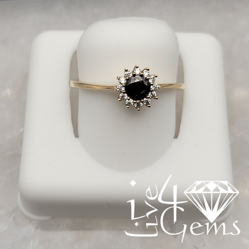 10kty Solitaire Flower Black Halo CZ Ring