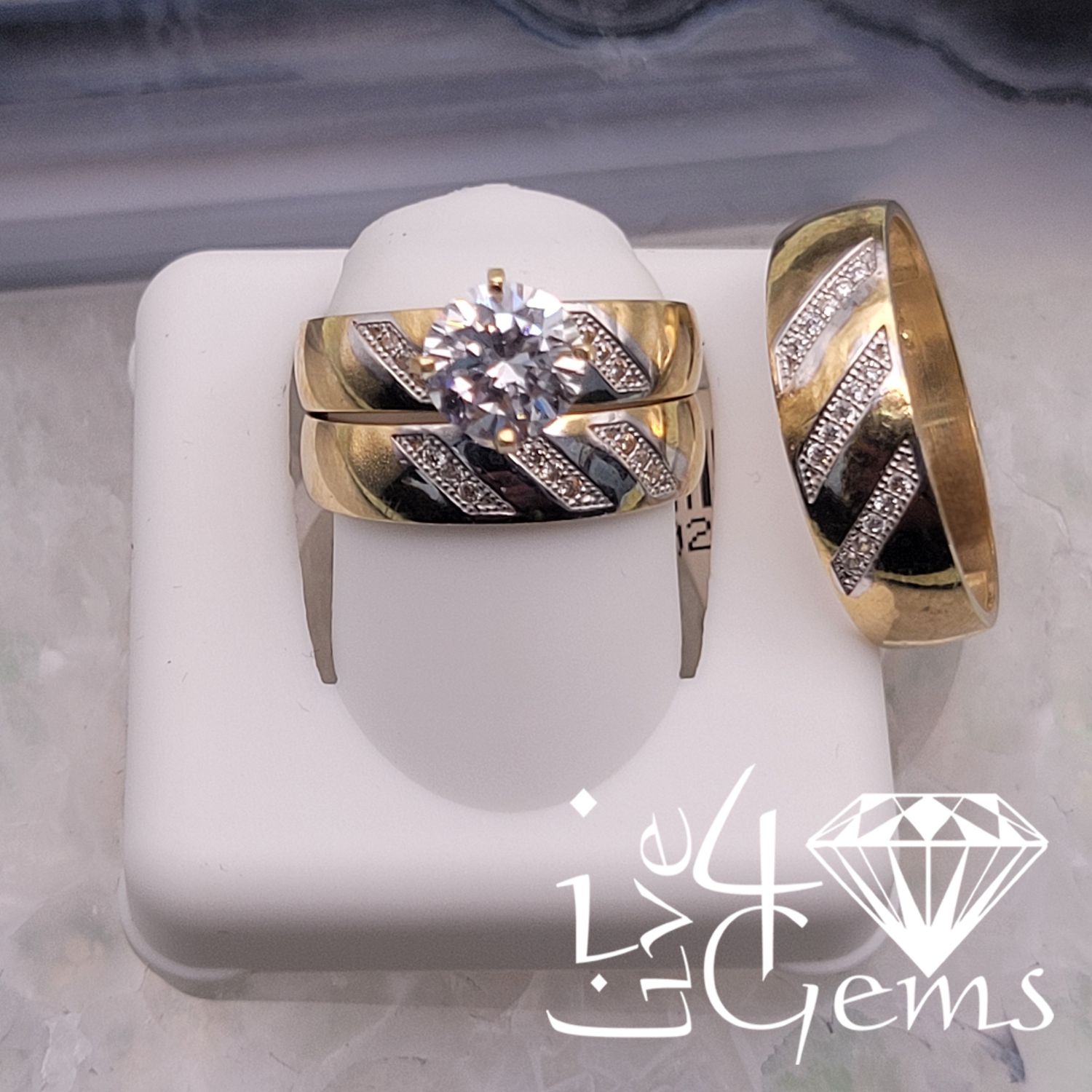10kty Slant Cz Pattern Trio Set
