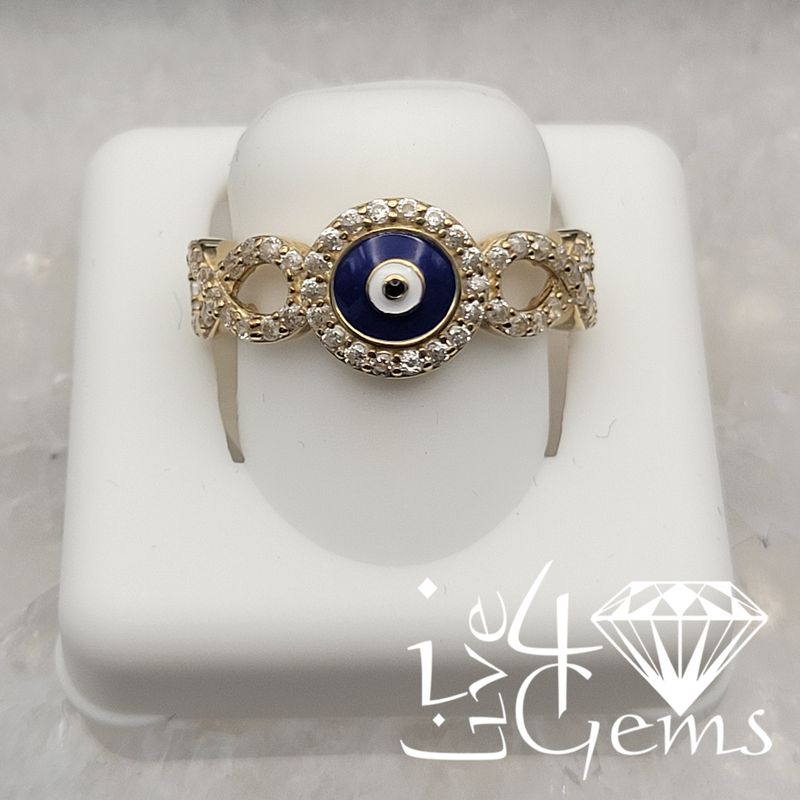 10kt  Blue Evil Eye CZ with Infinity Ring