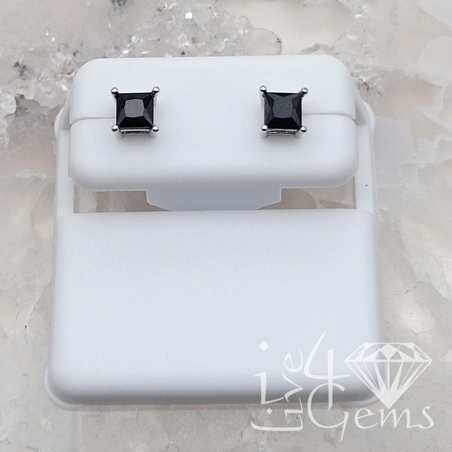 Silver Black Cz Square Stud 4x4mm