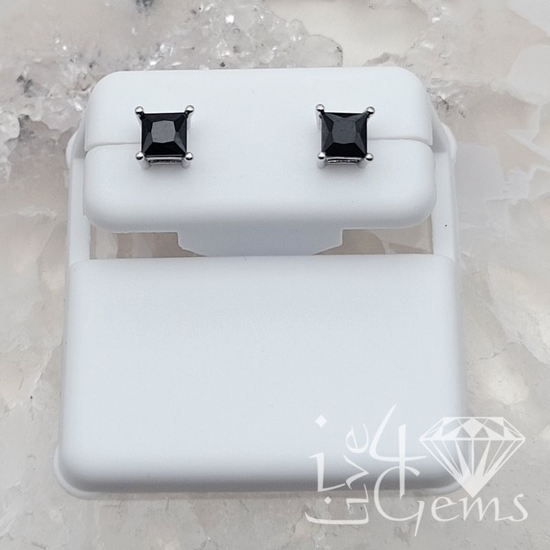 Silver Black Cz Square Stud 4x4mm