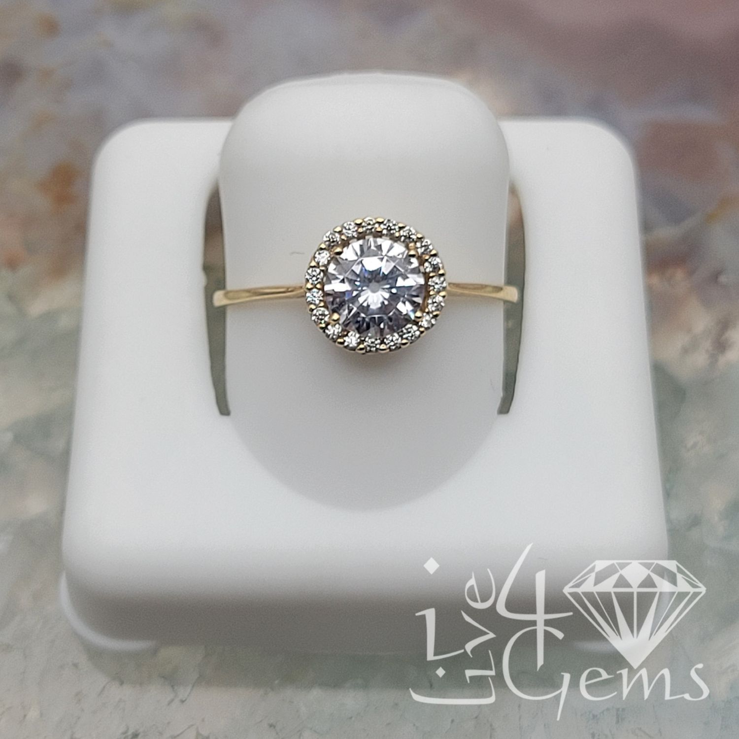 10kty Round Halo Solitaire CZ ring