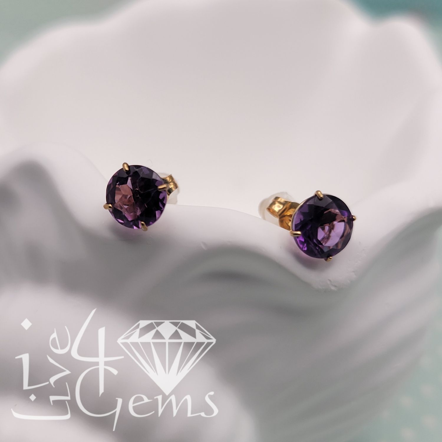 10kt 6mm Gemstone Stud Amethyst Yellow Gold