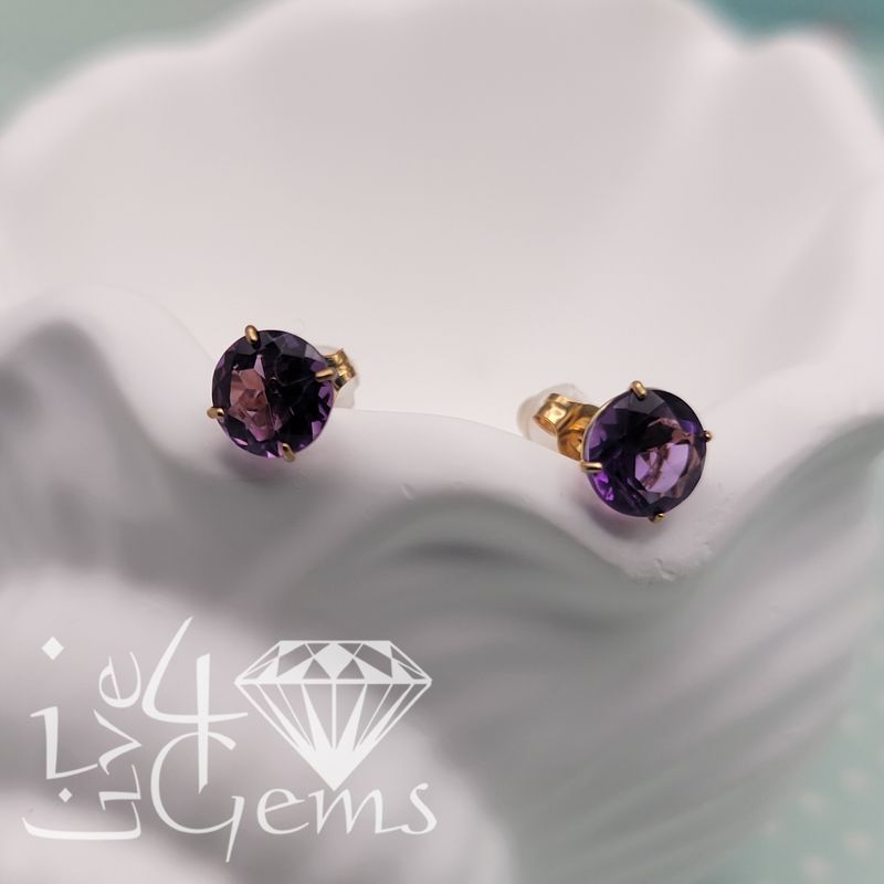 10kt 6mm Gemstone Stud Amethyst Yellow Gold