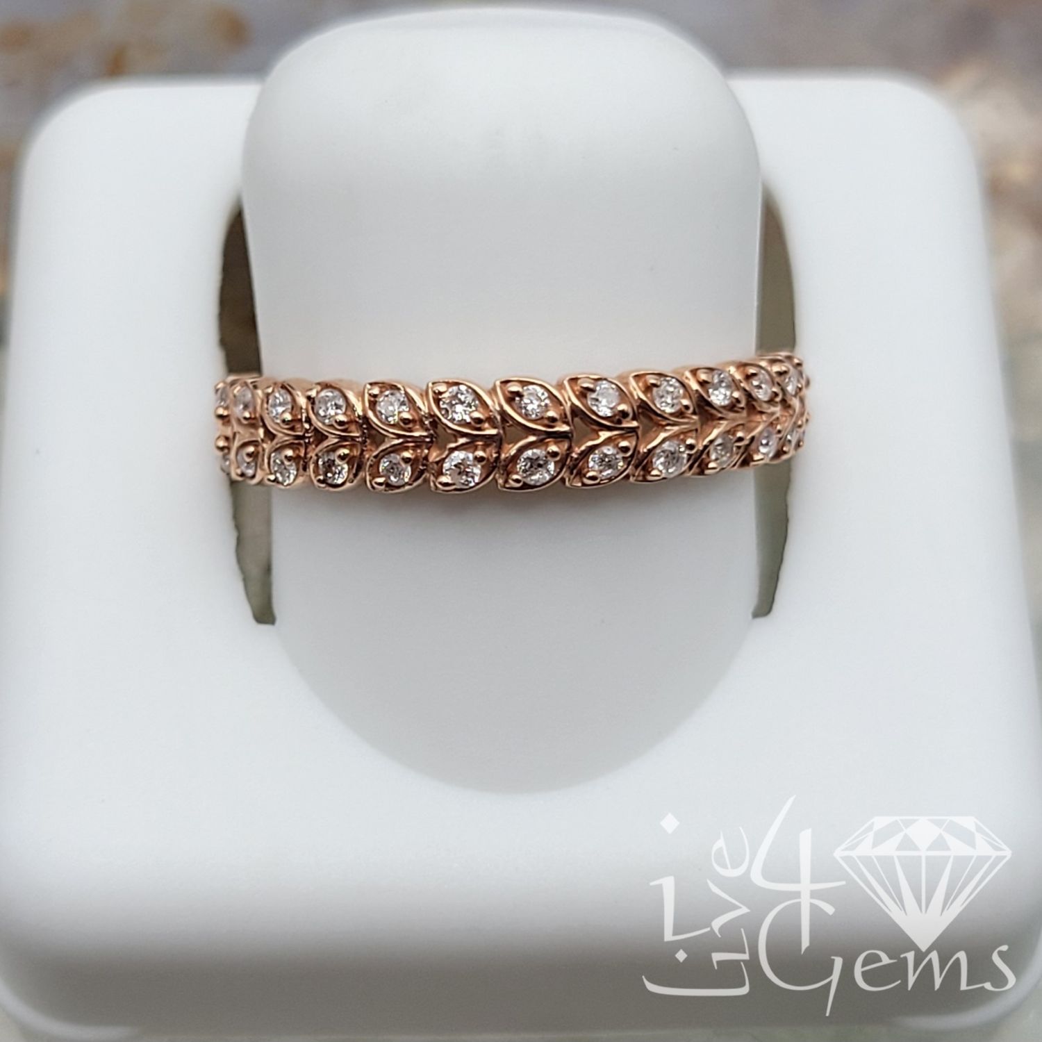 10kt 1/6ctw Diamond Leaf Stackable Band, Color: Rose Gold