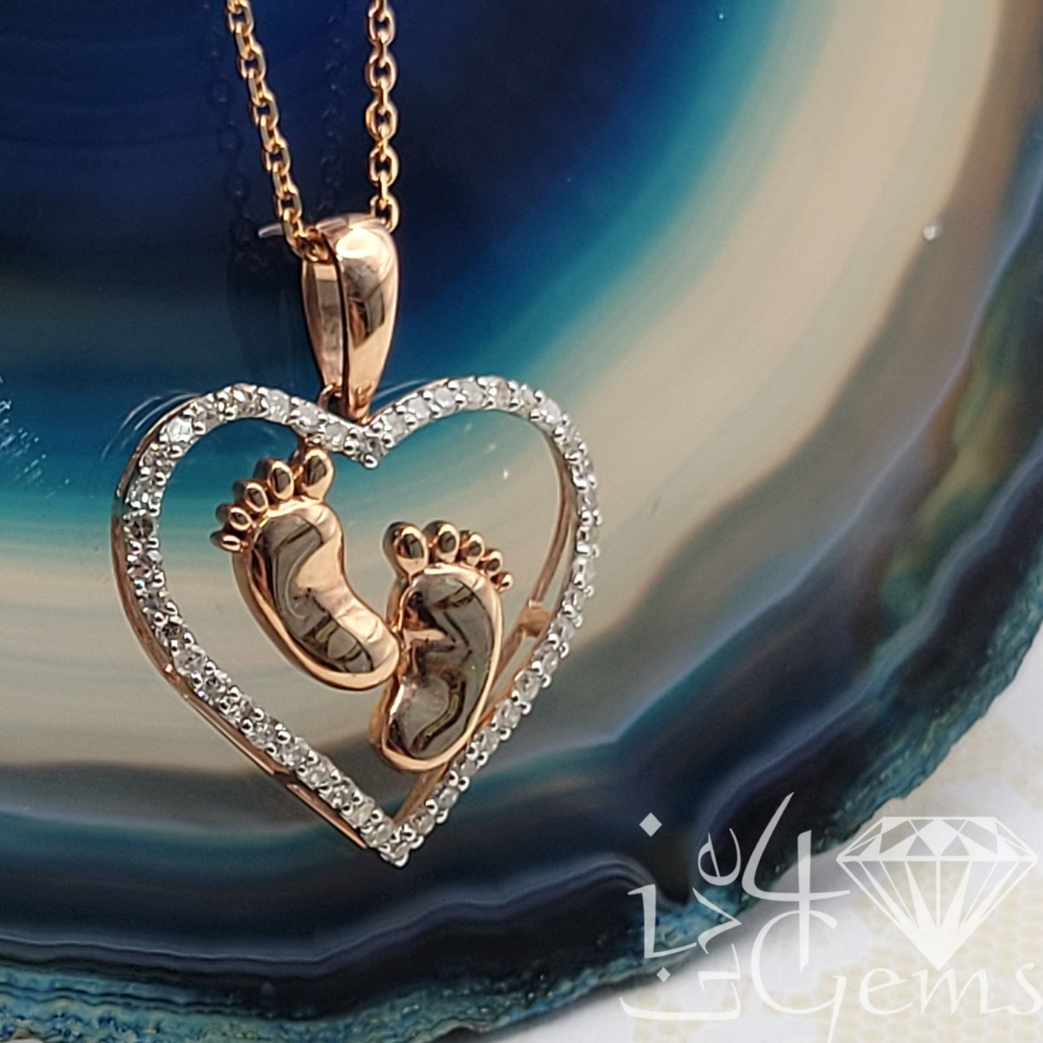 1/3ctw Diamond Footsteps Heart RG Chain/Pend