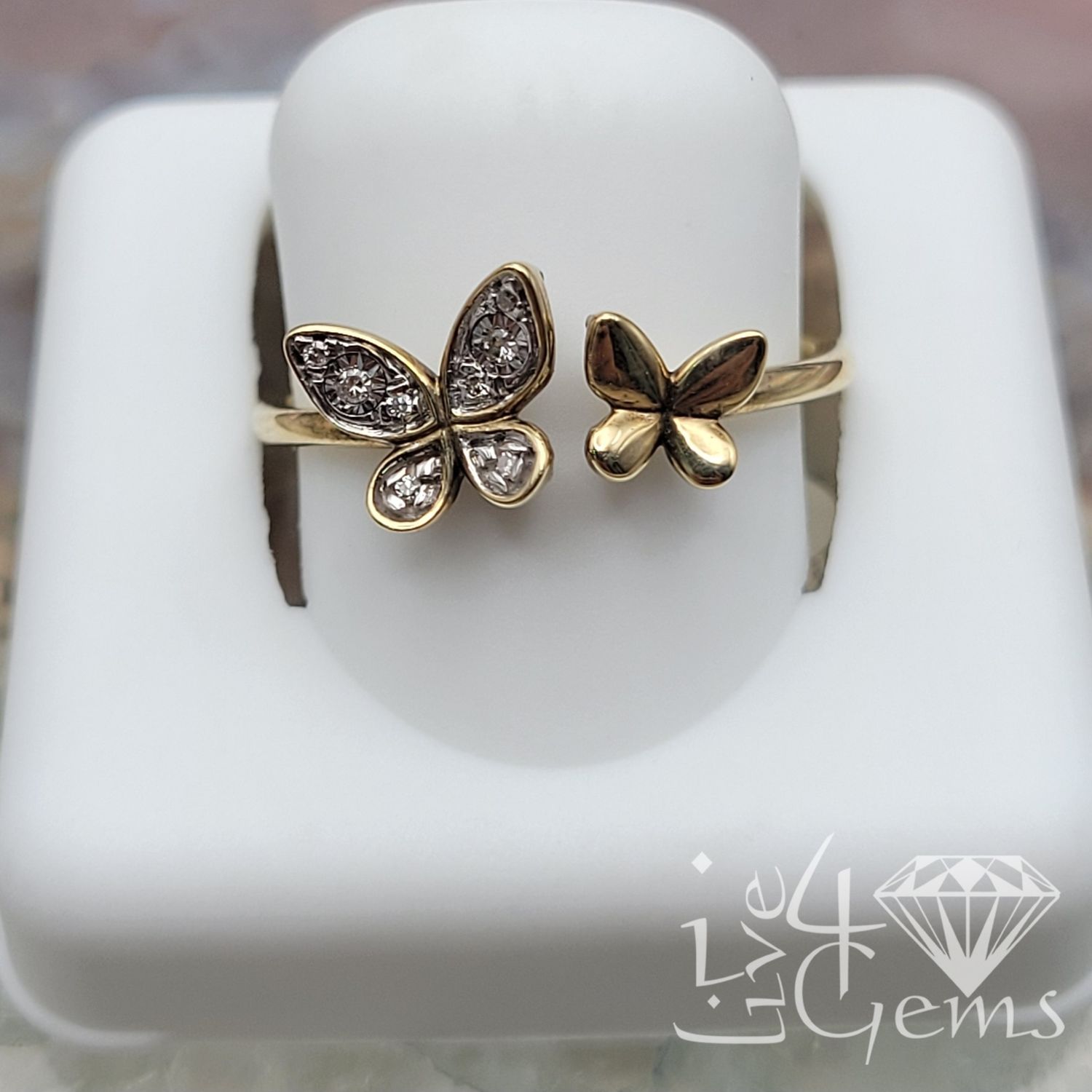 10kty  0.03ctw Diamond Double Butterfly Cuff Ring