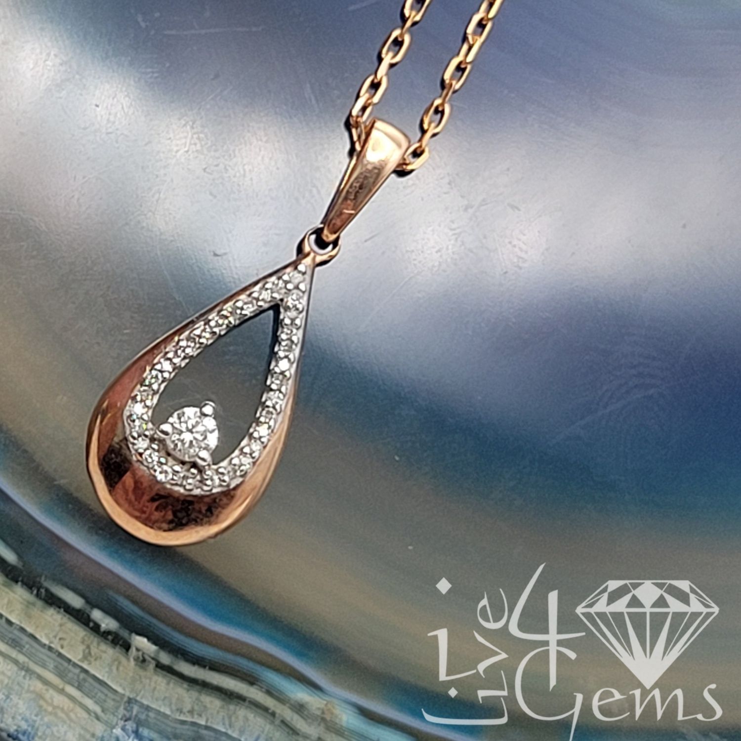 1/10ctw Diamond Tear Drop 10kt Rose Gold Pendant/Chain