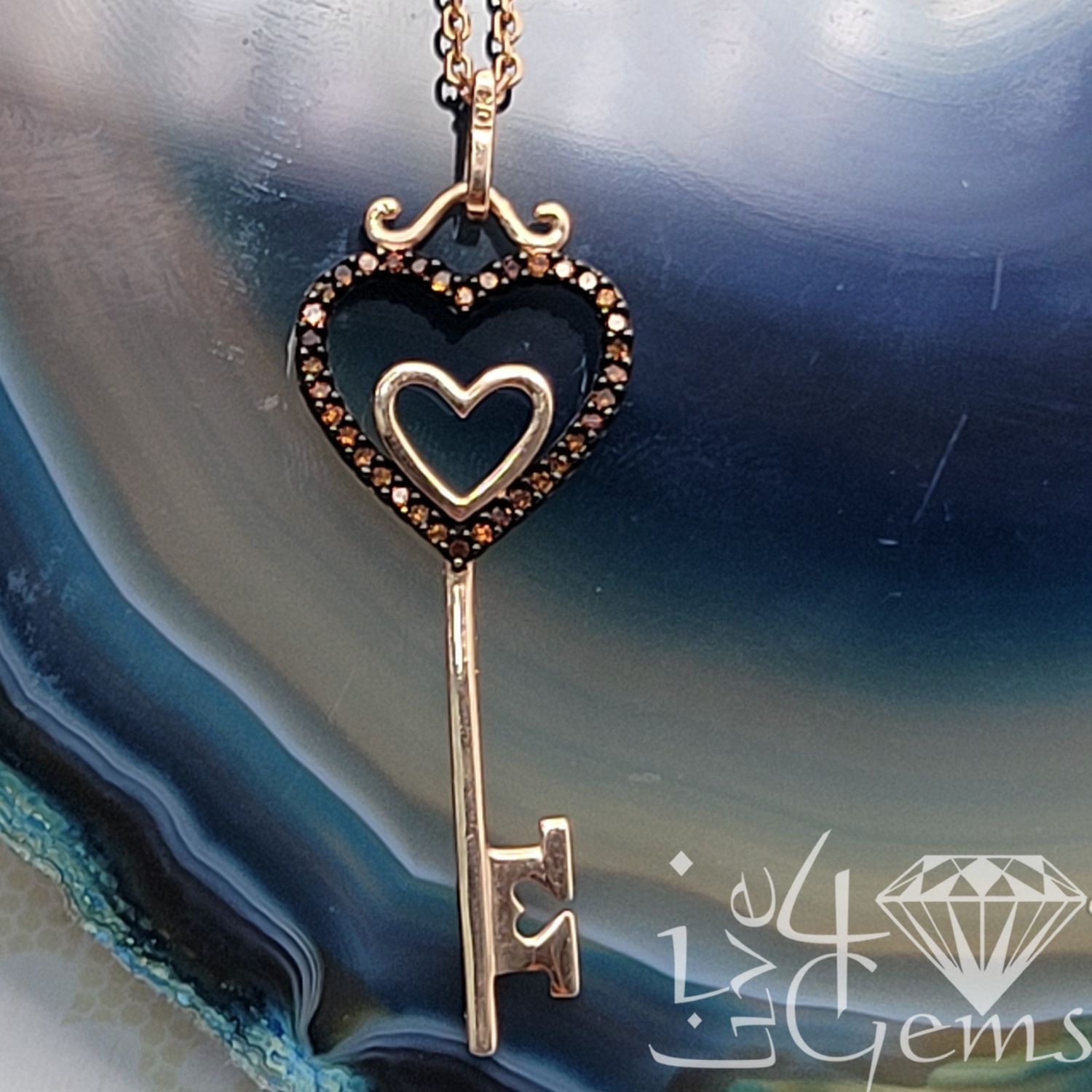 1/10ctw Red Diamond Key Rose Gold and 20&quot; Chain