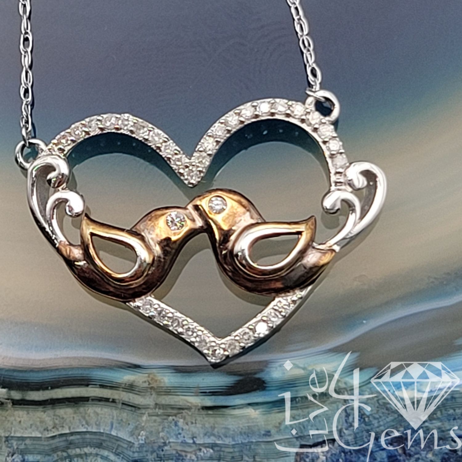 1/10CTW Doves in Diamond Heart Necklace