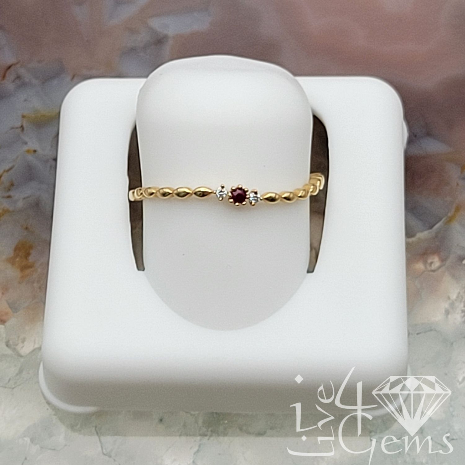 10kt 0.013ctw Dia 0.014ctw Ruby Stackable Ring