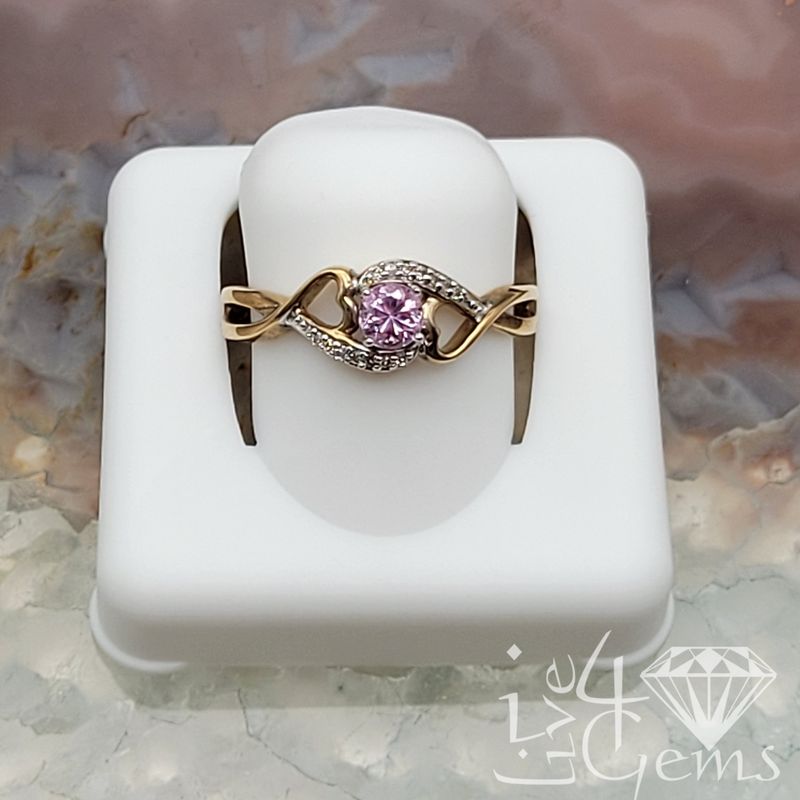 1/20ctw Diamond 1/10ct Pink Stone Ring