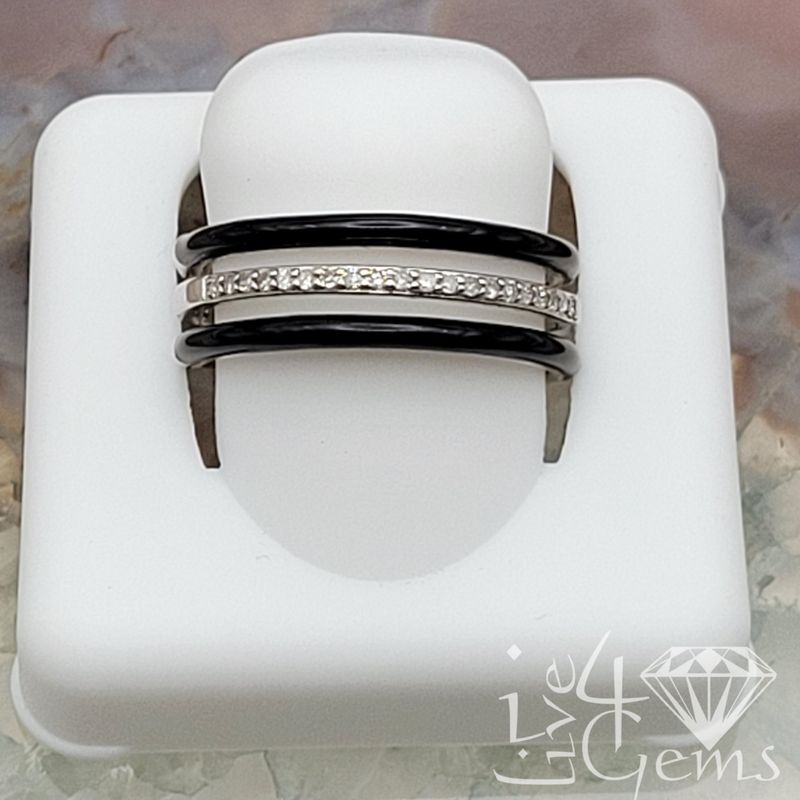 Silver/Black 0.10ctw Diamond Triple Band