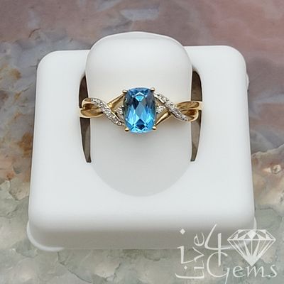 10kt Diamond Blue Topaz Spiral 0.05ctw Ring