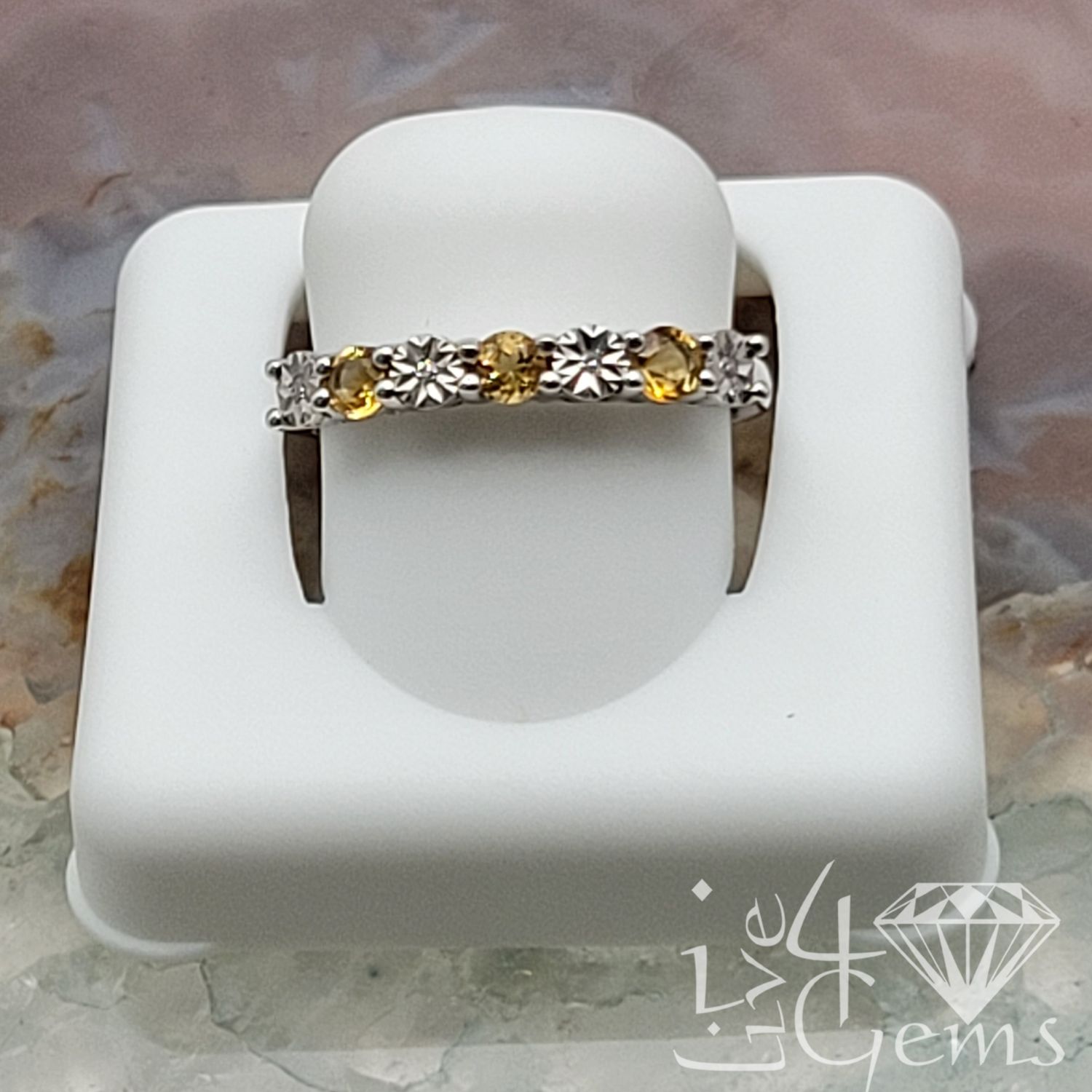 10kt Citrine and Diamond Gemstone Channel Ring