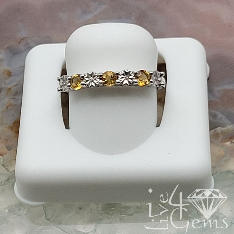 10kt Citrine and Diamond Gemstone Channel Ring