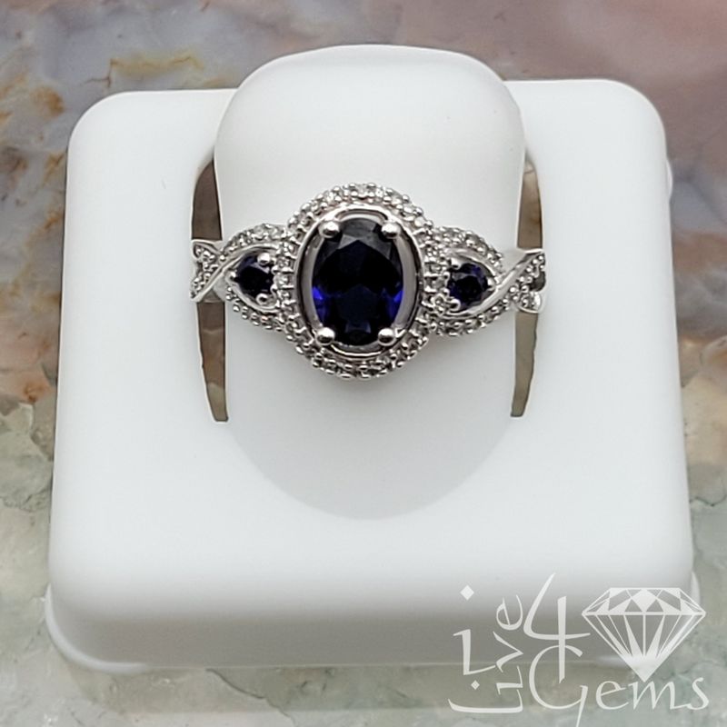 10ktw 1/5ctw Diamond Lab Triple Sapphire Ring