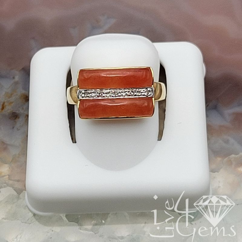 14kt Red Coral 0.03ctw Diamond Ring