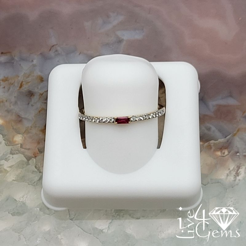 10kty Baguette 1/8ctw Dia 1/12ct Ruby Stackable Band