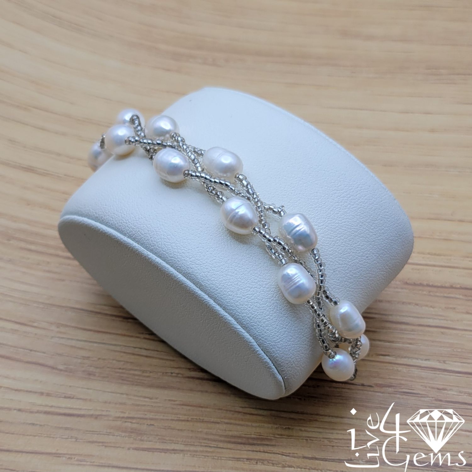 Triple Strand Beaded Pearl Bracelet White