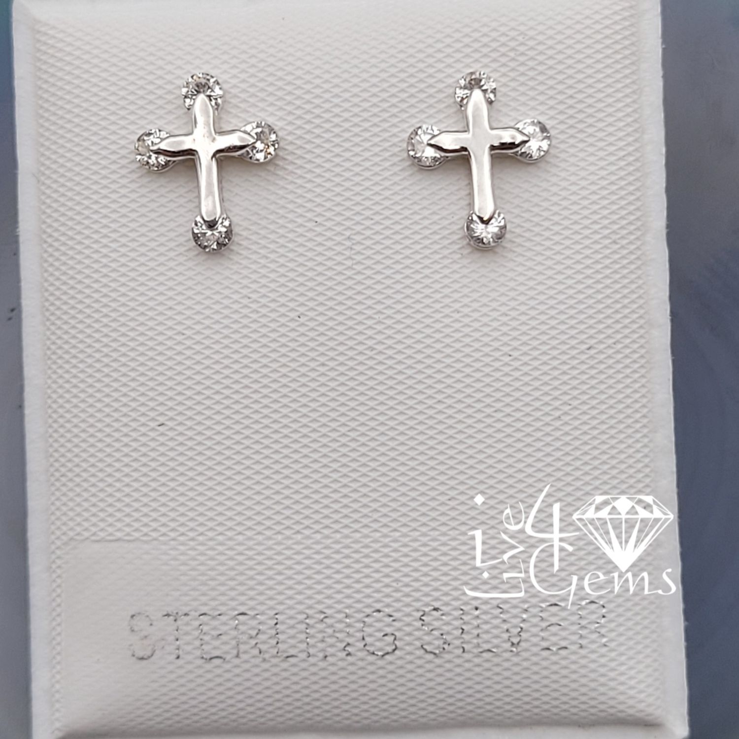 Sterling Silver Small Cz Cross Stud