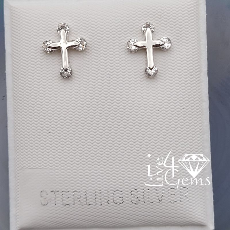 Sterling Silver Small Cz Cross Stud