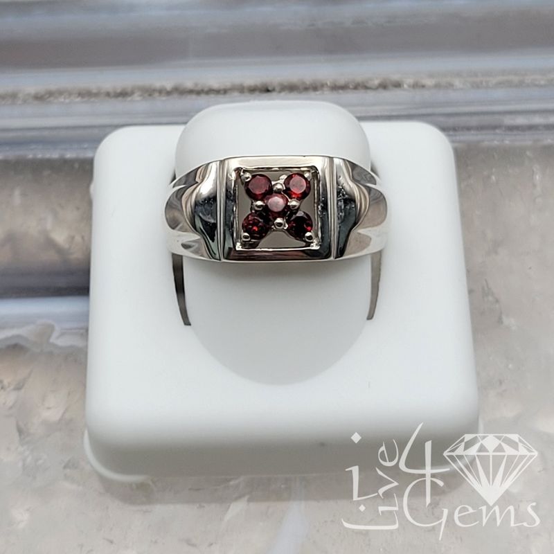 Silver 5 Stone Garnet Ring