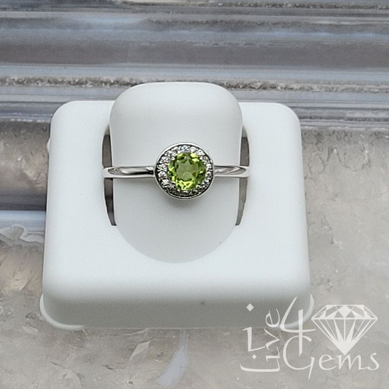 Silver Diamond Halo Ring Peridot
