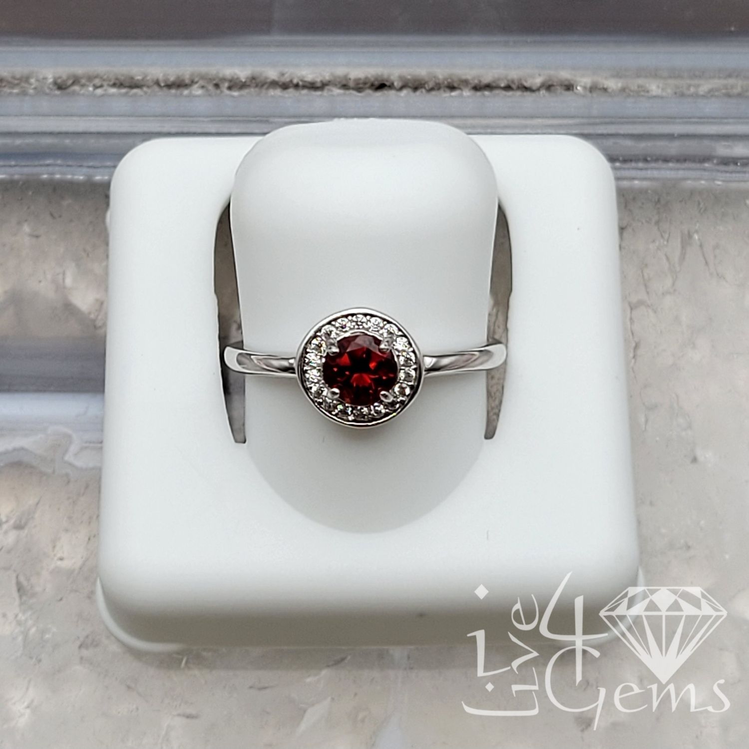 Silver Diamond Halo Ring Garnet
