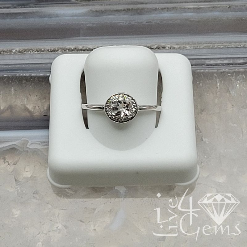 Silver Diamond Halo Ring White Topaz