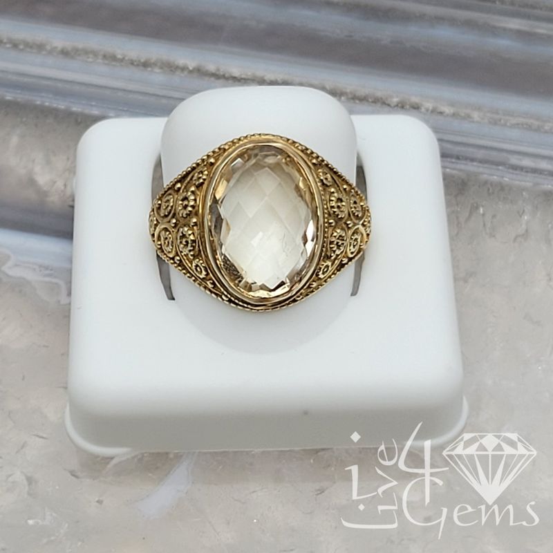 Silver Gold Plated Silver Lemon Quartz Ring