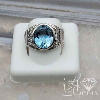 Silver Oval Aquamarine Ring