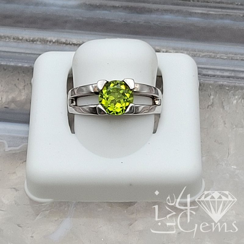 Silver Peridot Single Double Band Ring