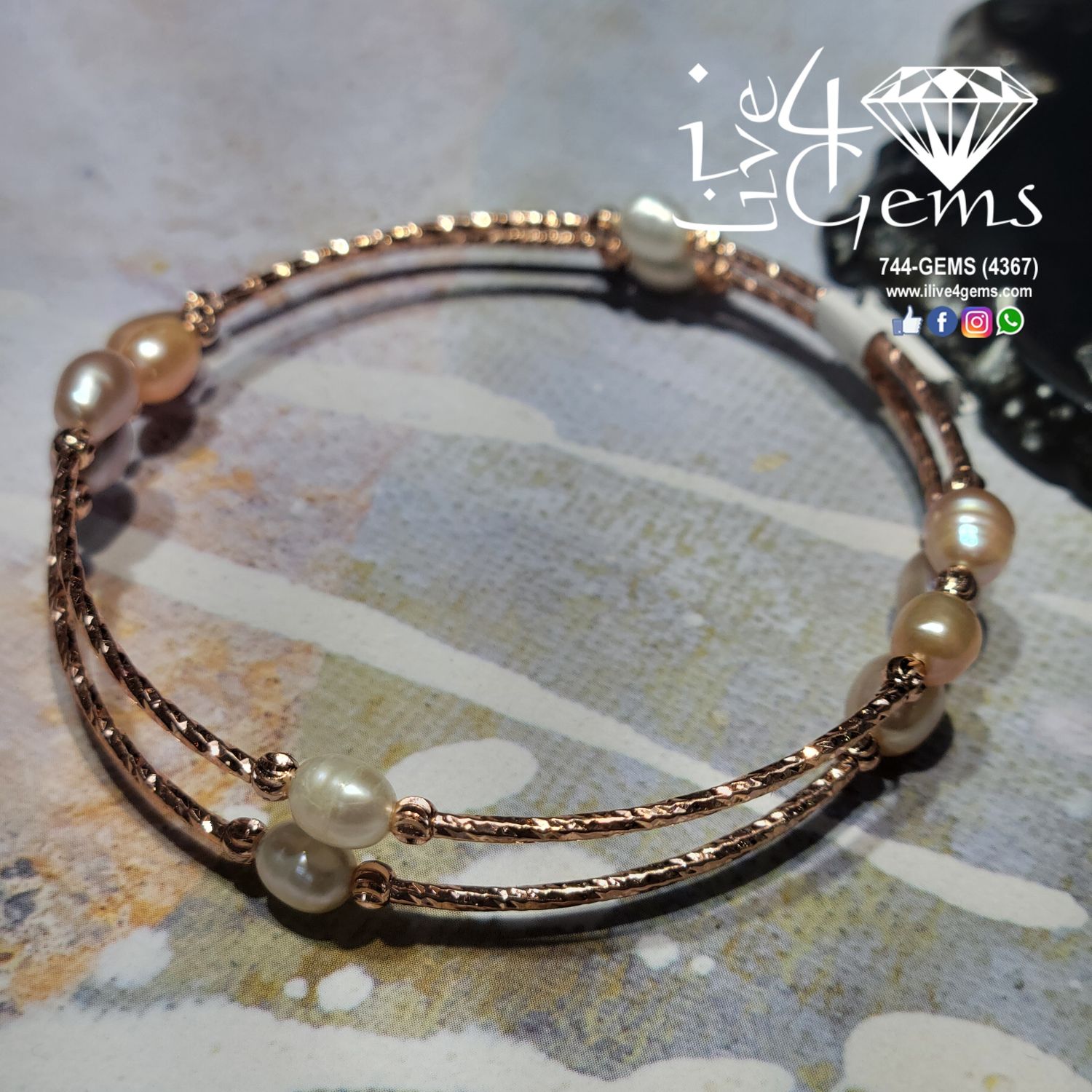 Freshwater Pearl Wrap Bracelet Rose Gold Toned