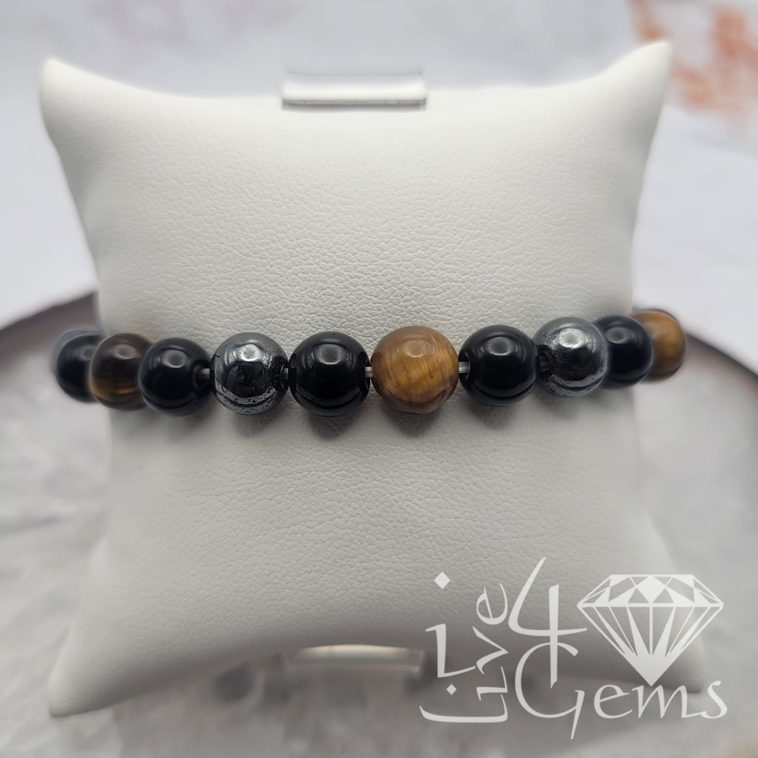 Tiger&#39;s Eye, Hematite, Black Obsidian Bracelet 8mm