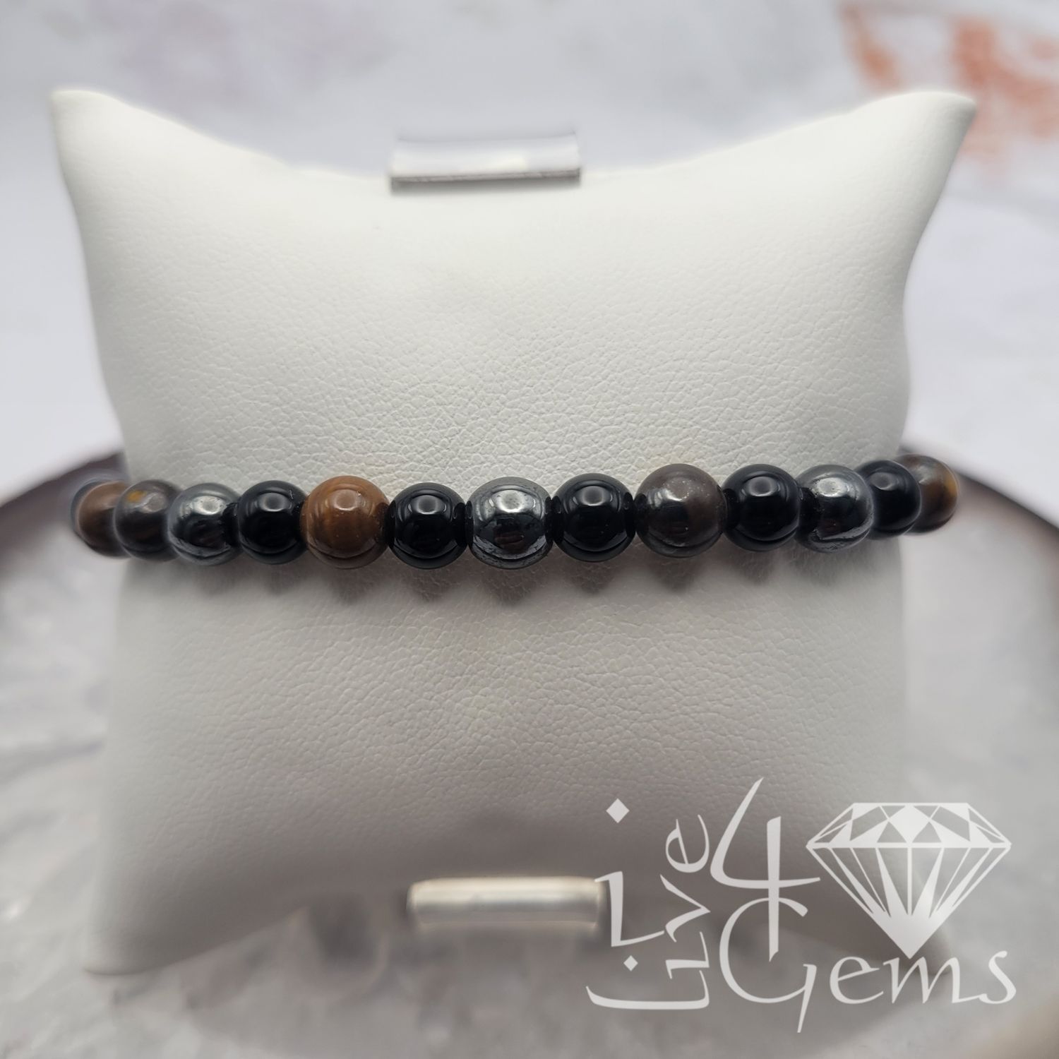 Tiger&#39;s Eye, Hematite, Black Obsidian Bracelet 6mm
