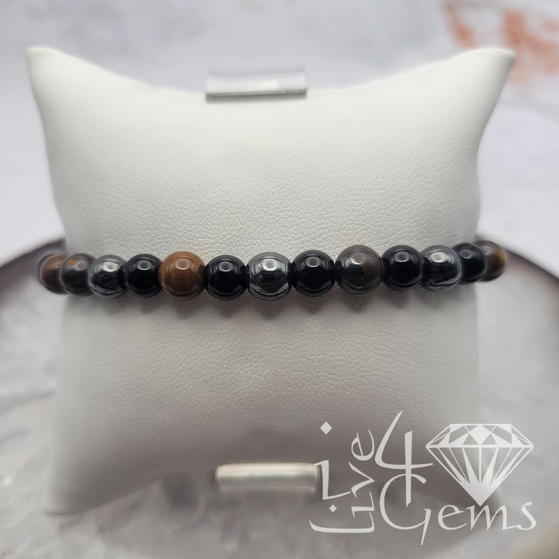Tiger&#39;s Eye, Hematite, Black Obsidian Bracelet 6mm