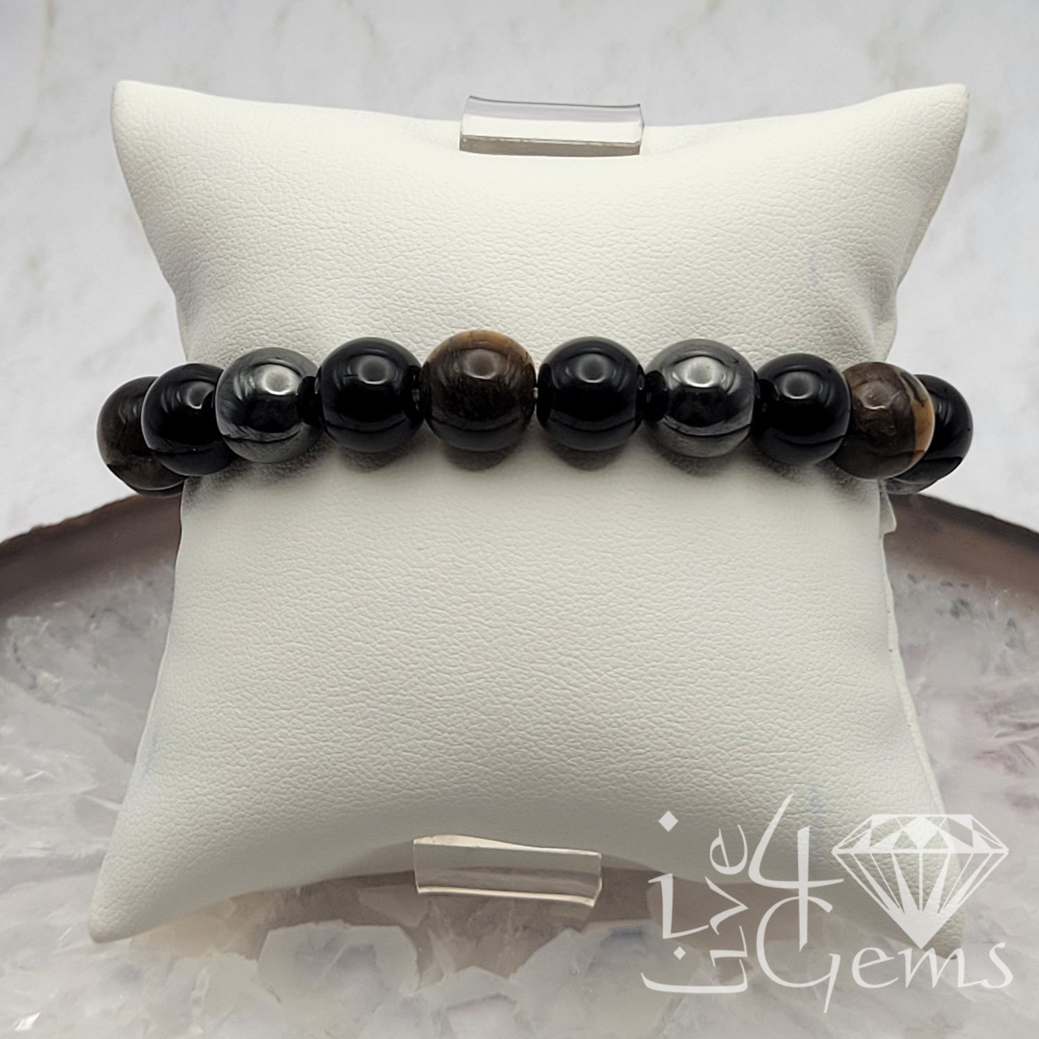 Tiger&#39;s Eye, Hematite, Black Obsidian Bracelet 10mm