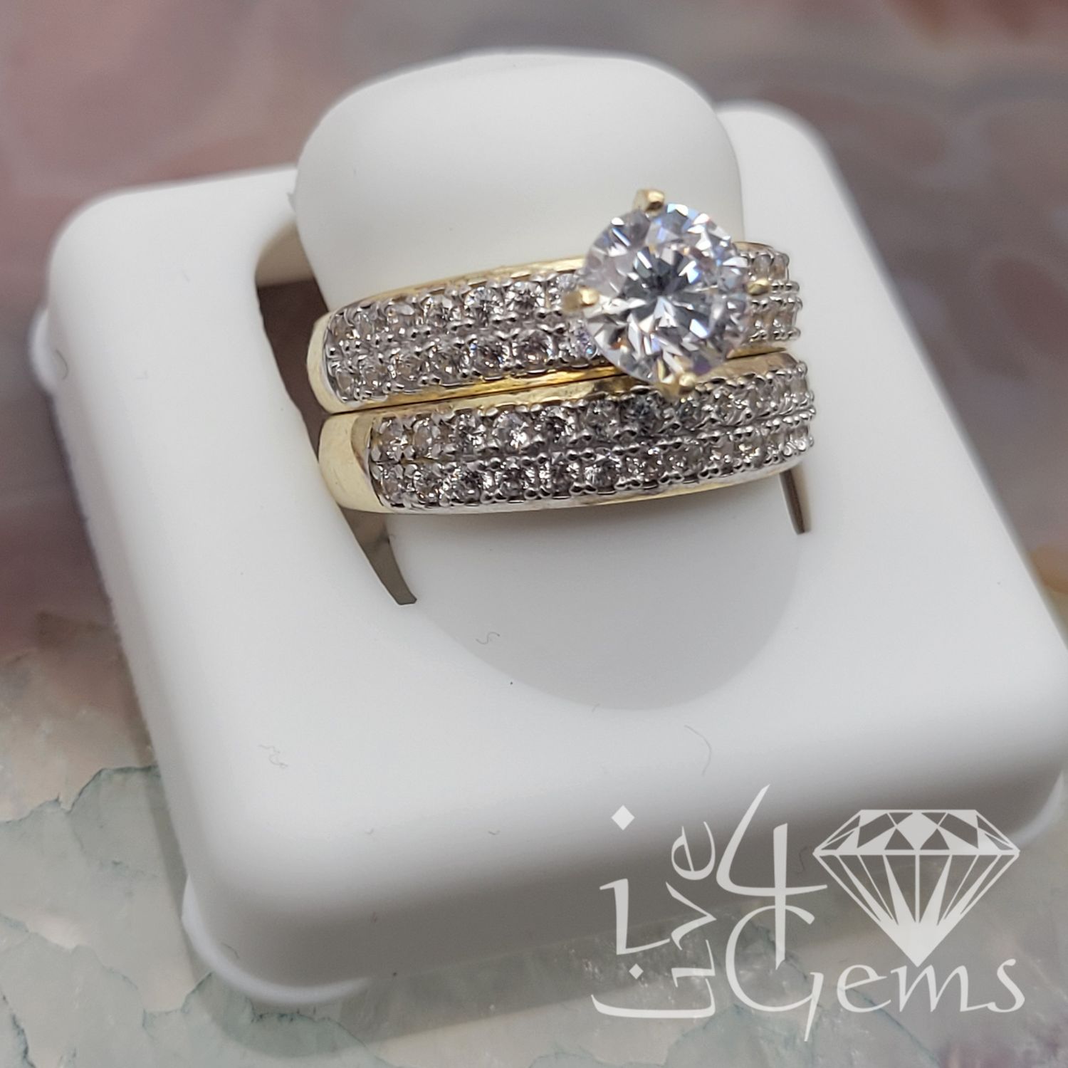 10kty Solitaire Double Row Bridal Set F7