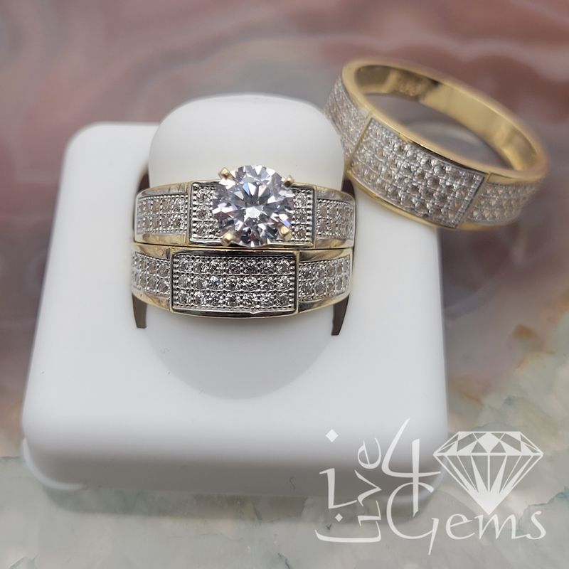 10kty Solitaire Pattern Band His and Her CZ Set