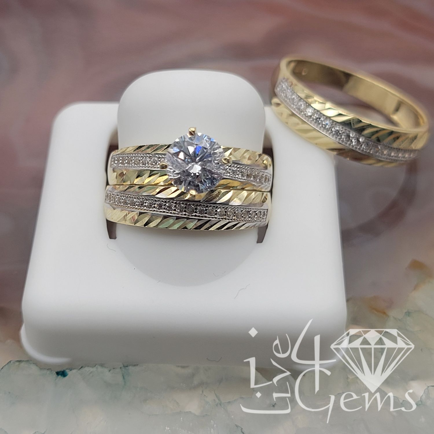10kty His and Her CZ Dia Cut Swirl