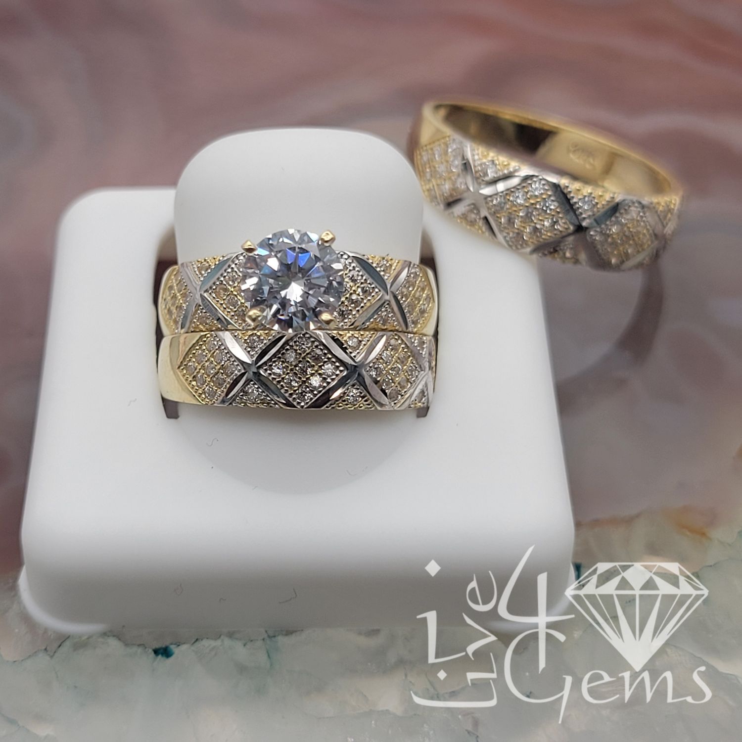 10kty His and Her Diamond Cut X Pattern Ring