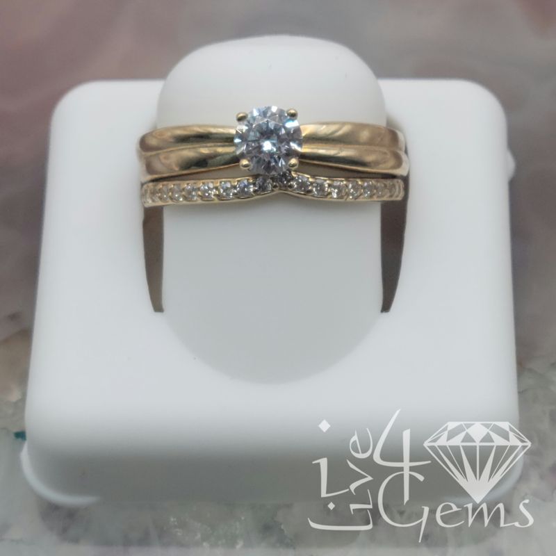 10kty Single Solitaire V Band Bridal CZ Set